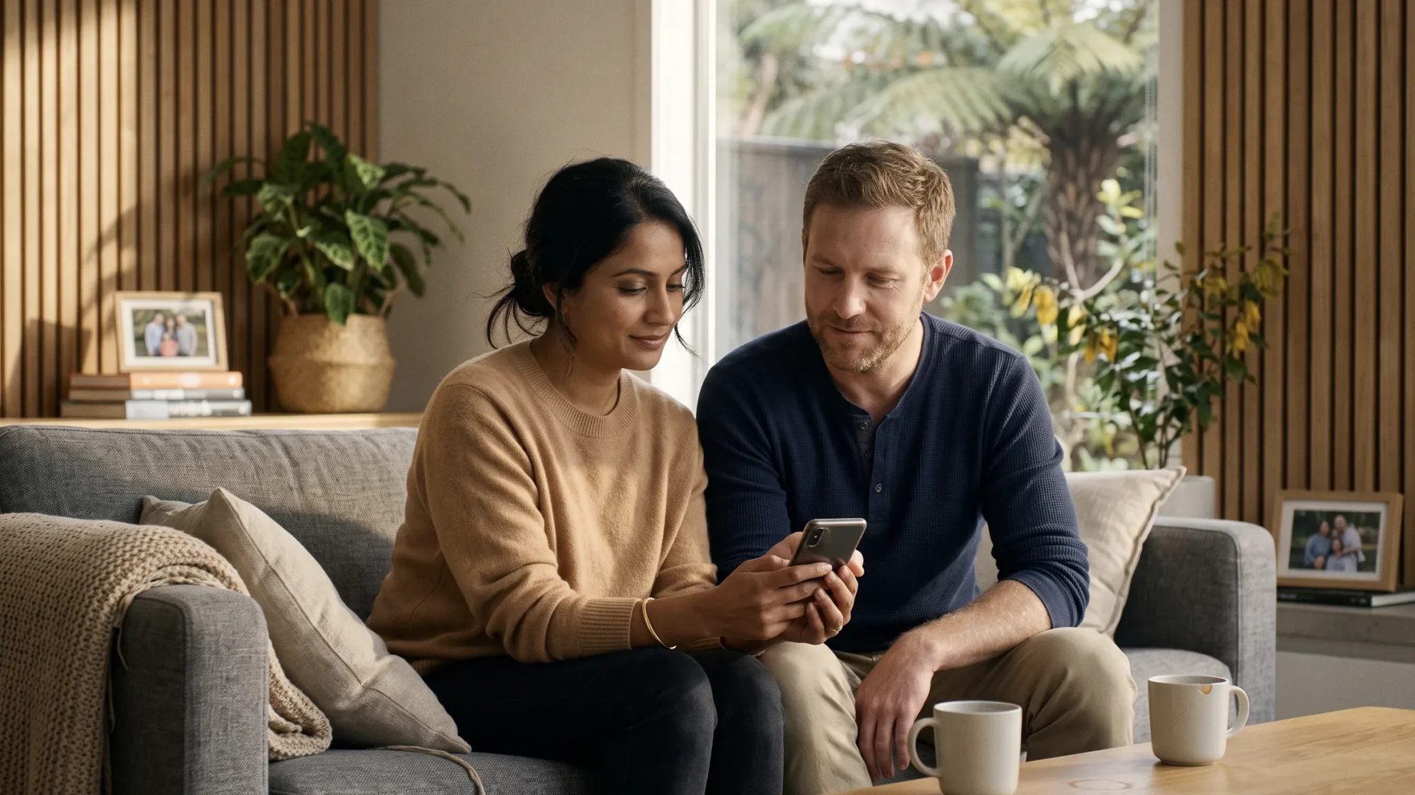 Couple looking relieved after consolidating their debts into one repayment in NZ, Lending Room