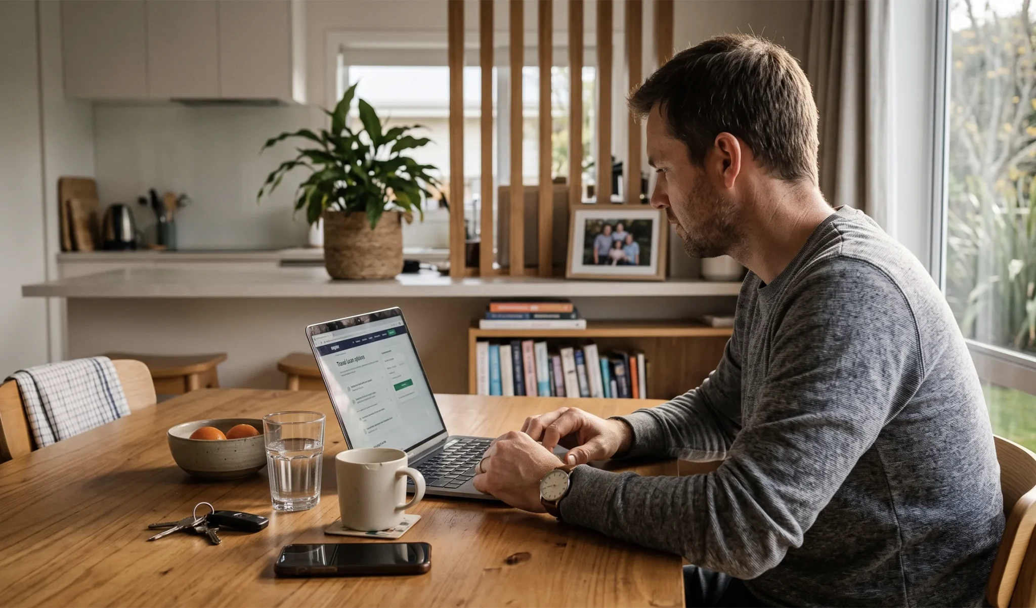 Checking travel loan options on a phone at home in NZ, Lending Room